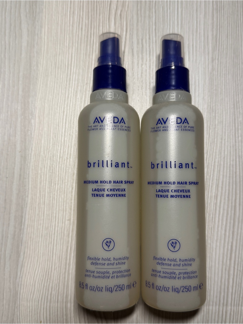 2x Aveda Brilliant Medium Hold Hair Spray Humidity Defense And Shine 250ml Each